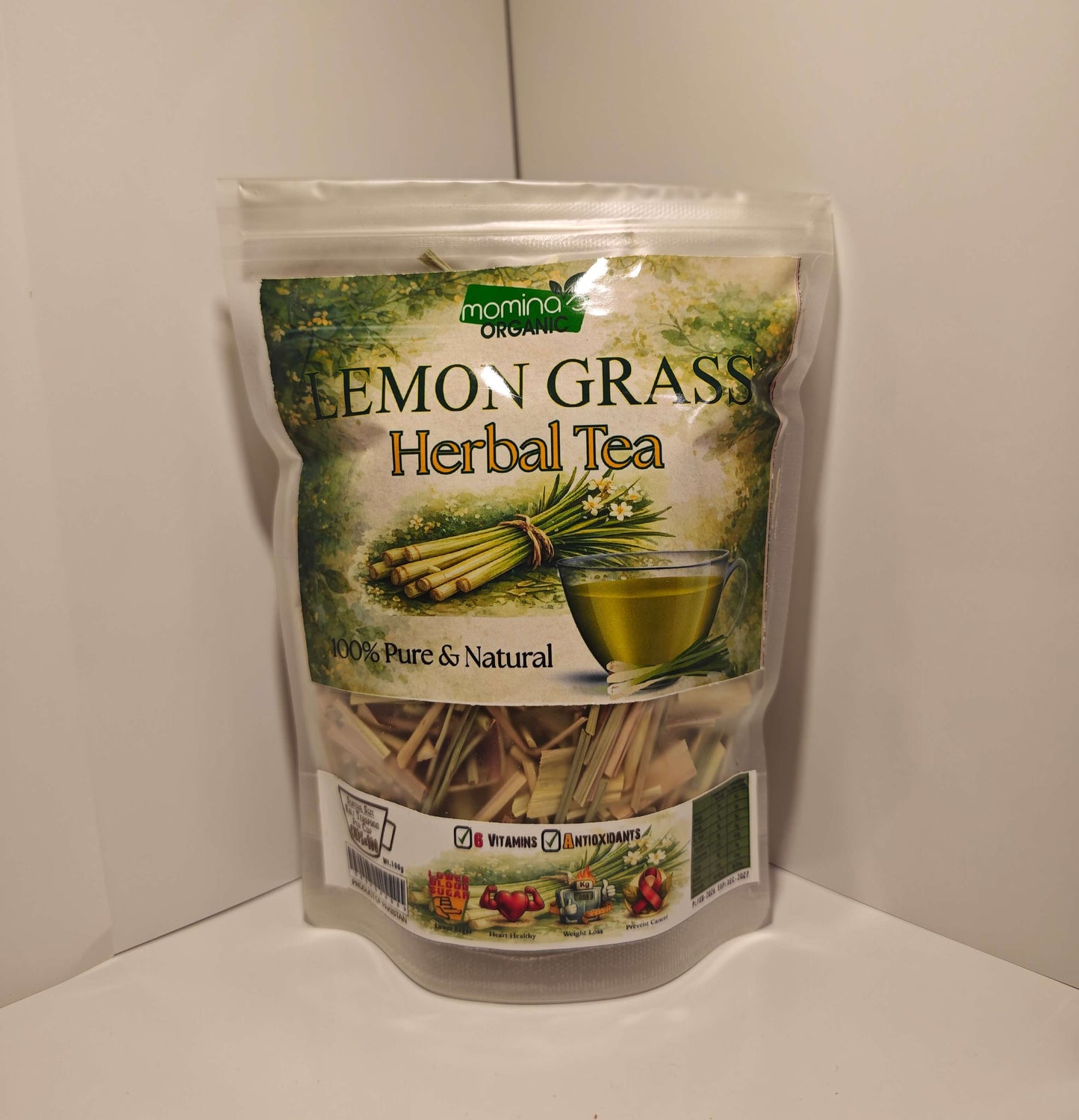 Organic Lemongrass Herbal Tea 100g - Natural Tea Pakistan - Momina's Organic